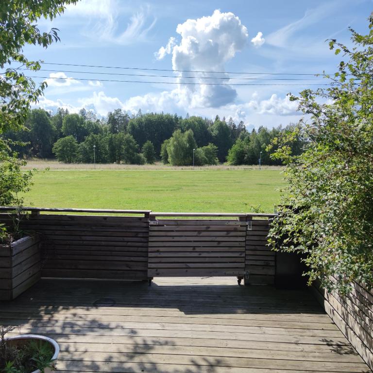 Patio with green field view